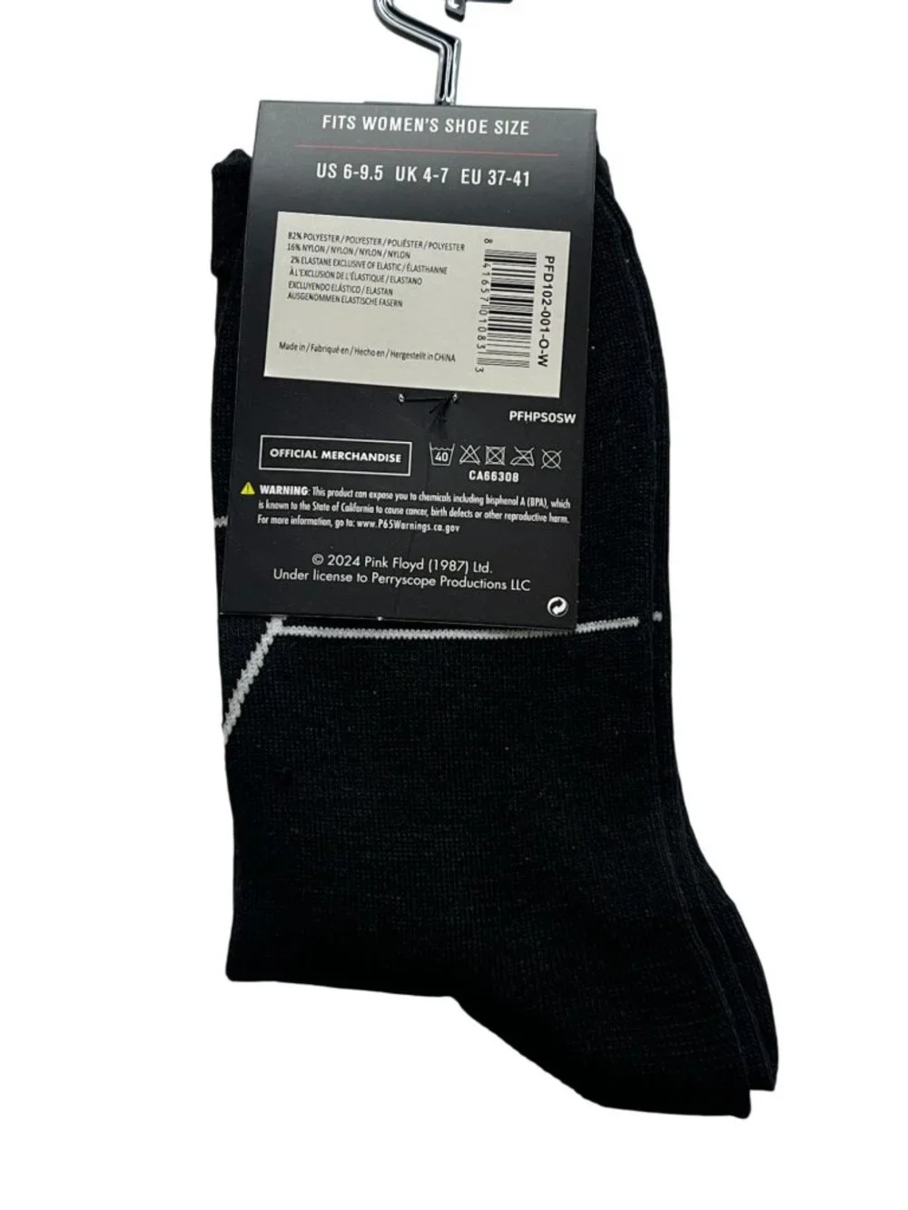 Pink Floyd Crew Socks Black Rock Band Graphic Womens One Size NWT